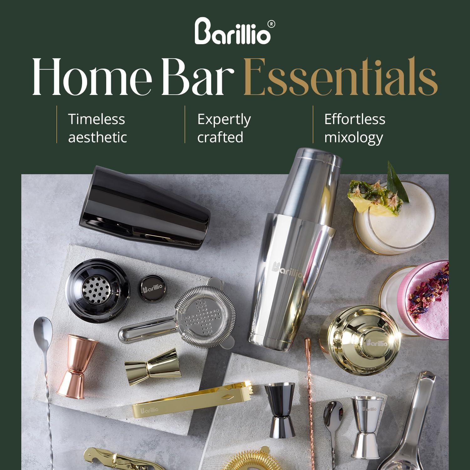 Barillio Bartender Kit Bag with Black Cocktail Shaker Set - Waxed Canvas, Traveling Bar Tools Bag with 17-Pc Cocktail Kit - Travel Mixology Bartending Kits - Mobile Bar Roll with Strap & Accessories