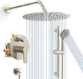 SR SUN RISE 10 Inch Rain Shower System, High Pressure Shower Heads and Handheld 6-Spray Combo Set Slide Bar Shower Faucets Sets Complete Included Valve and Trim Kit for Bathroom, Brushed Nickel