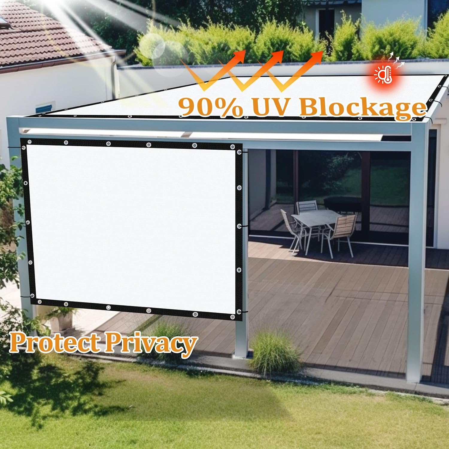 Shade&Beyond Customized Size 90% Sun Shade Cloth with Grommets, 12' X 20' Pergola Shade Cover Canopy, Mesh Tarp Sun Screens for Patio, Outdoor, Garden, Backyard GN05, White