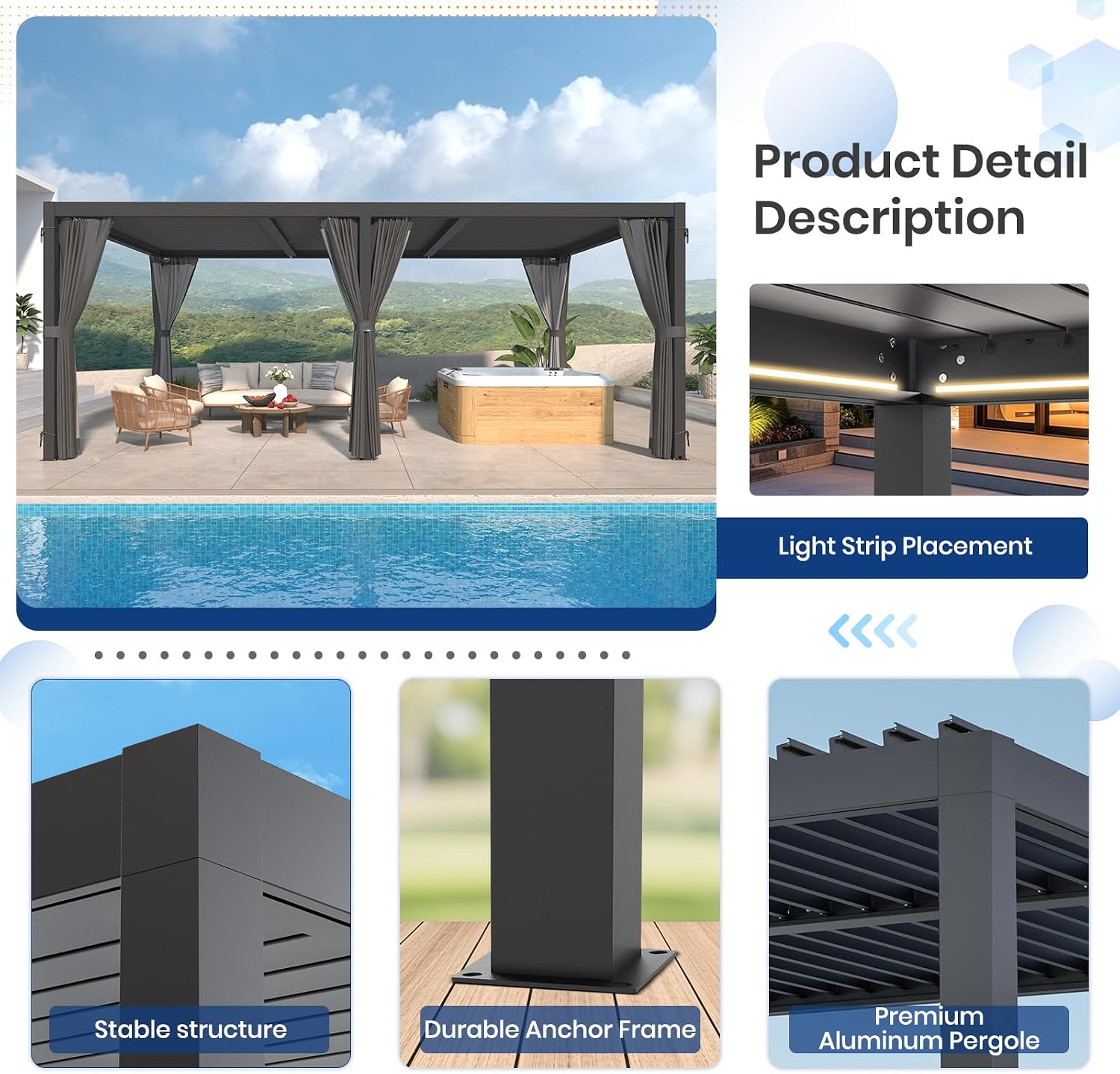 10'×20' Outdoor Louvered Pergola, Aluminum Louvered Pergola Patio with Adjustable Roof for Outdoor Deck, Backyard, Garden (10X20FT)