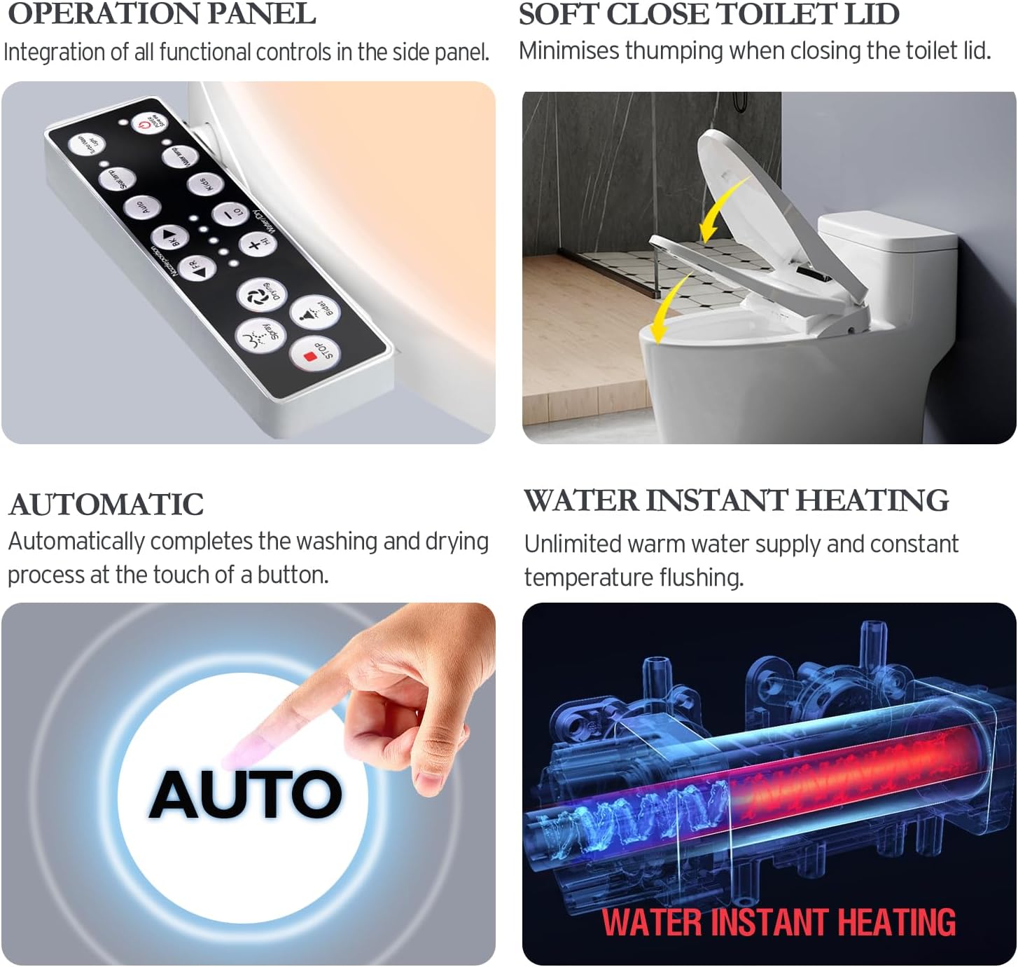 XCQQ Electric Heated Bidet Toilet Seat with Warm Water Wash, Warm Air Dryer, Soft Closed Lid, Night Light, LED Display, Toilet Seat with Bidet Requires Outlet - Elongated