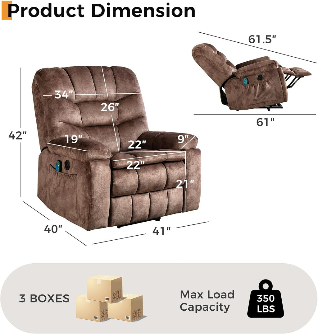 IOMOR Large Power Lift Recliner with Massage and Heat for Elderly, Heavy Duty & Safety Motion Reclining Mechanism, Ergonomic Electric Wider Chair with USB Port, 2 Hidden Cup Holders (1, Brown)