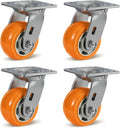 4' Casters, Heavy Duty Industrial Caster Wheels, Crowned Tread Aluminum Core Thickened Polyurethane Casters Set of 4 with Load 3200lbs Capacity, Wheels for Cart Toolbox (4 Swivel)