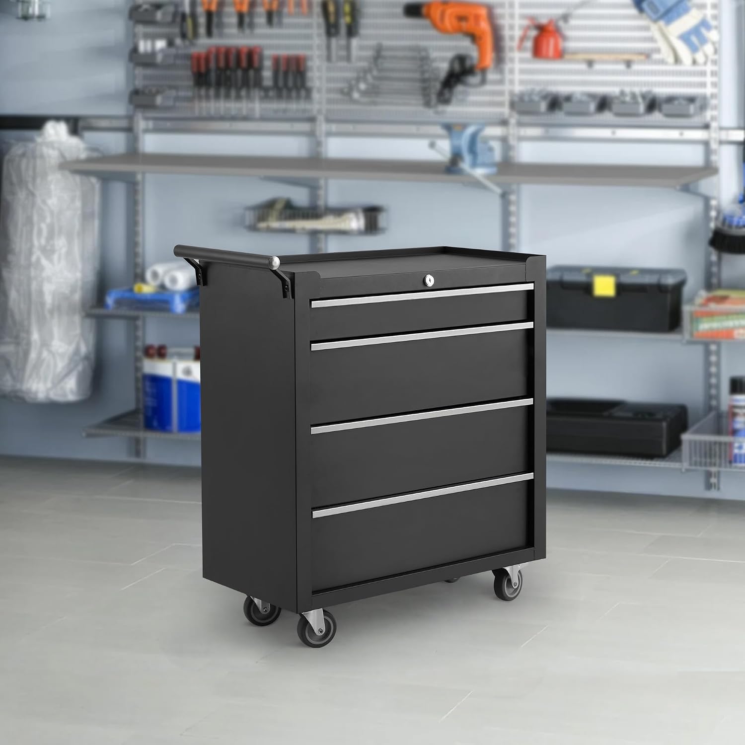 4-Drawer Rolling Tool Chest, Rolling Tool Box with Wheels and Lock System, Portable Mobile Tool Storage Cabinet for Garage, Workshop, Mechanics and Repair Room