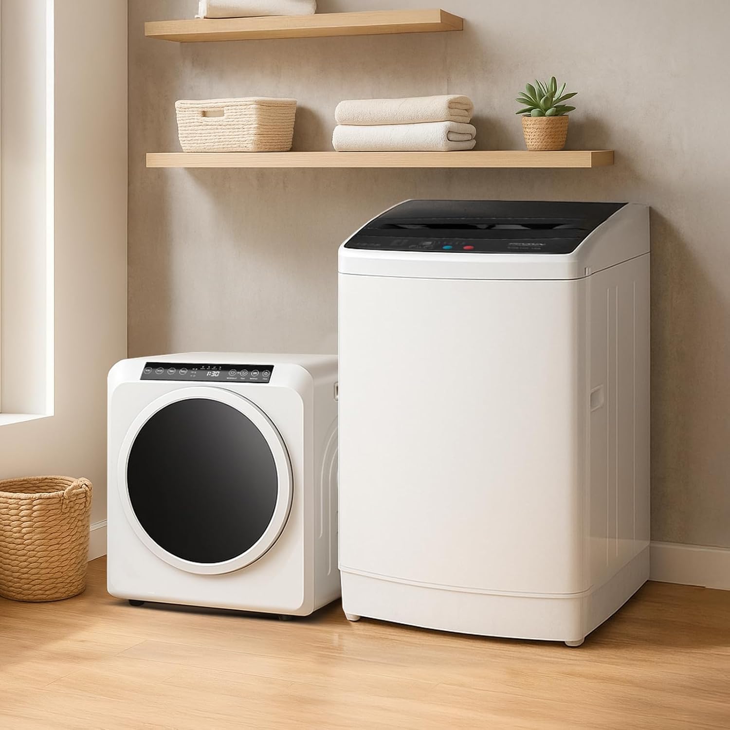 ROVSUN 3.5CuFt Clothes Dryer and 30LBS Full-Automatic Washing Machine Set, Compact Laundry Washer and Dryer Combo Set with Stainless Steel Inner Tub, for Apartment, Dorms, Home