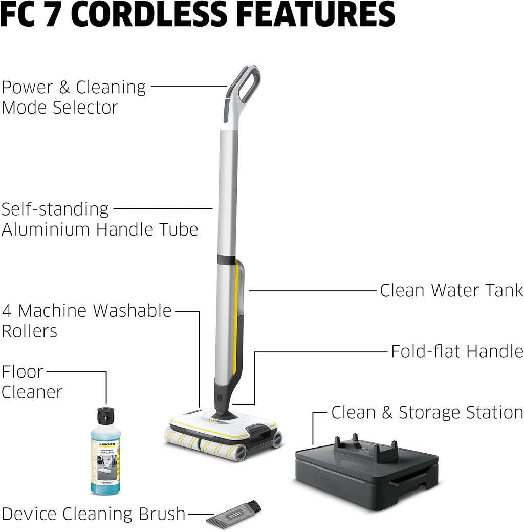 Kärcher FC 7 Cordless All-in-One Hard Floor Cleaner with 4-Roller Technology for Simultaneous Wet and Dry Debris Removal