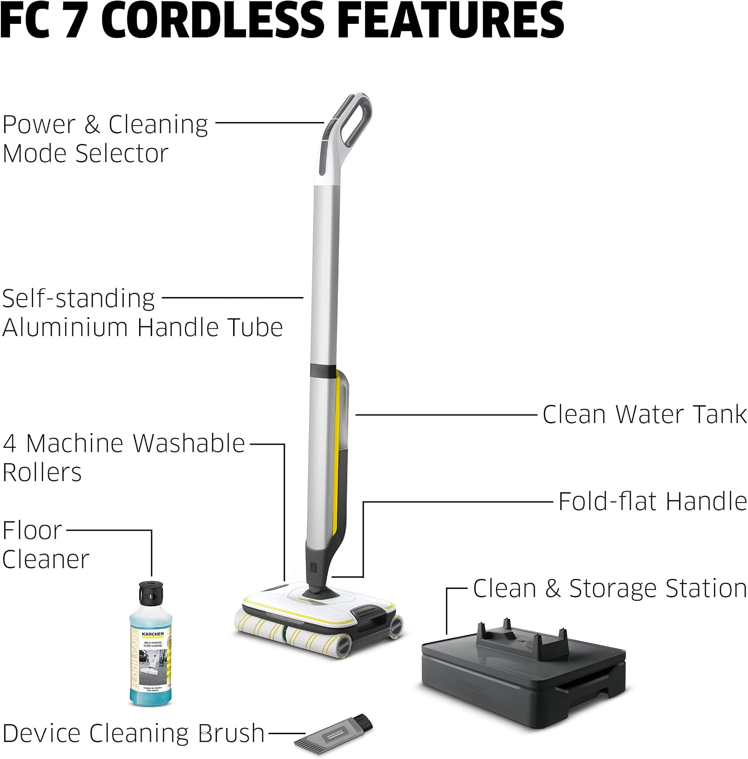 Kärcher FC 7 Cordless All-in-One Hard Floor Cleaner with 4-Roller Technology for Simultaneous Wet and Dry Debris Removal