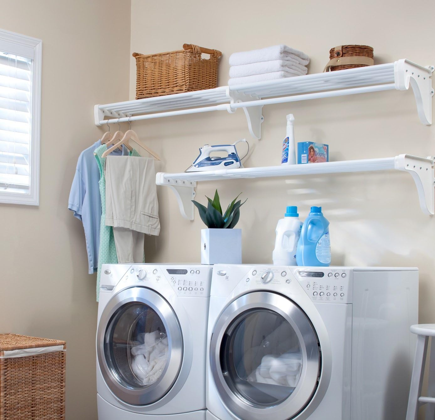 EZ Shelf Expandable Laundry Room Shelving Kit, Wall Mount, White