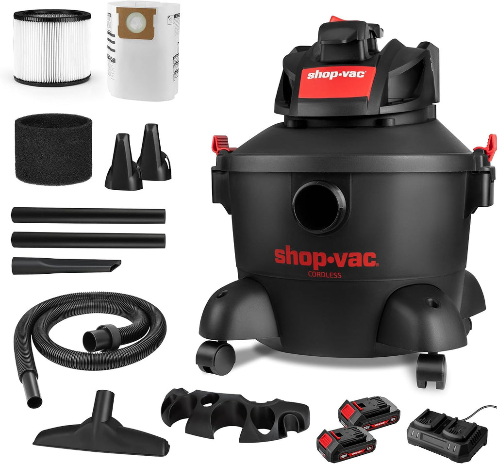 Shop-Vac 5430030 6 Gallon Cordless Wet/Dry Vac, 8.0 Peak Kpa, 1.5 Inch Diameter x 7 Foot Hose, Portable Design for Easy Cleanup in Home, Garage, and Vehicle
