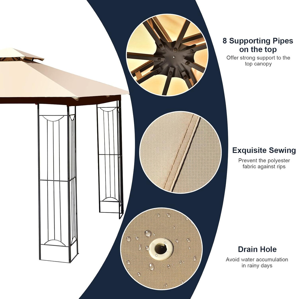 Tangkula 10 x 10 FT Patio Gazebo, Double Roof Outdoor Gazebo with Steel Frame, Patio Pavilion Shelter for Poolside, Deck, Backyard (Beige)