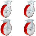 CasterHQ 8' x 2' Heavy-Duty Caster Set – Set of 4 Red Polyurethane on Steel Casters, 5,000 lbs Capacity Per Set, Replacement Wheels for Toolboxes, Carts, and Equipment
