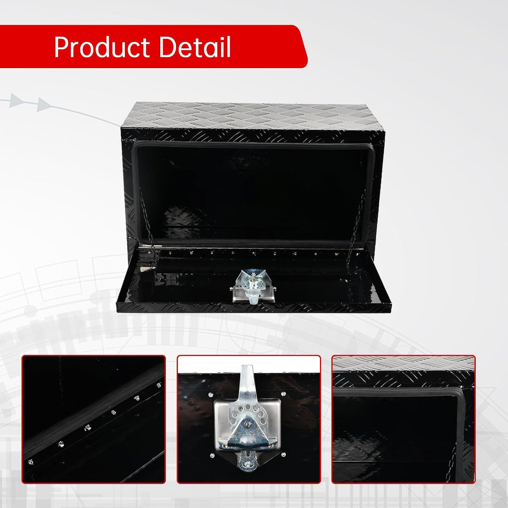 24'' Inch Aluminum Underbody Truck Box with T-Handle Latch,14 x 12 x 24 Inch Underbed Toolbox With Durable Lock Silver For Storage And Organization