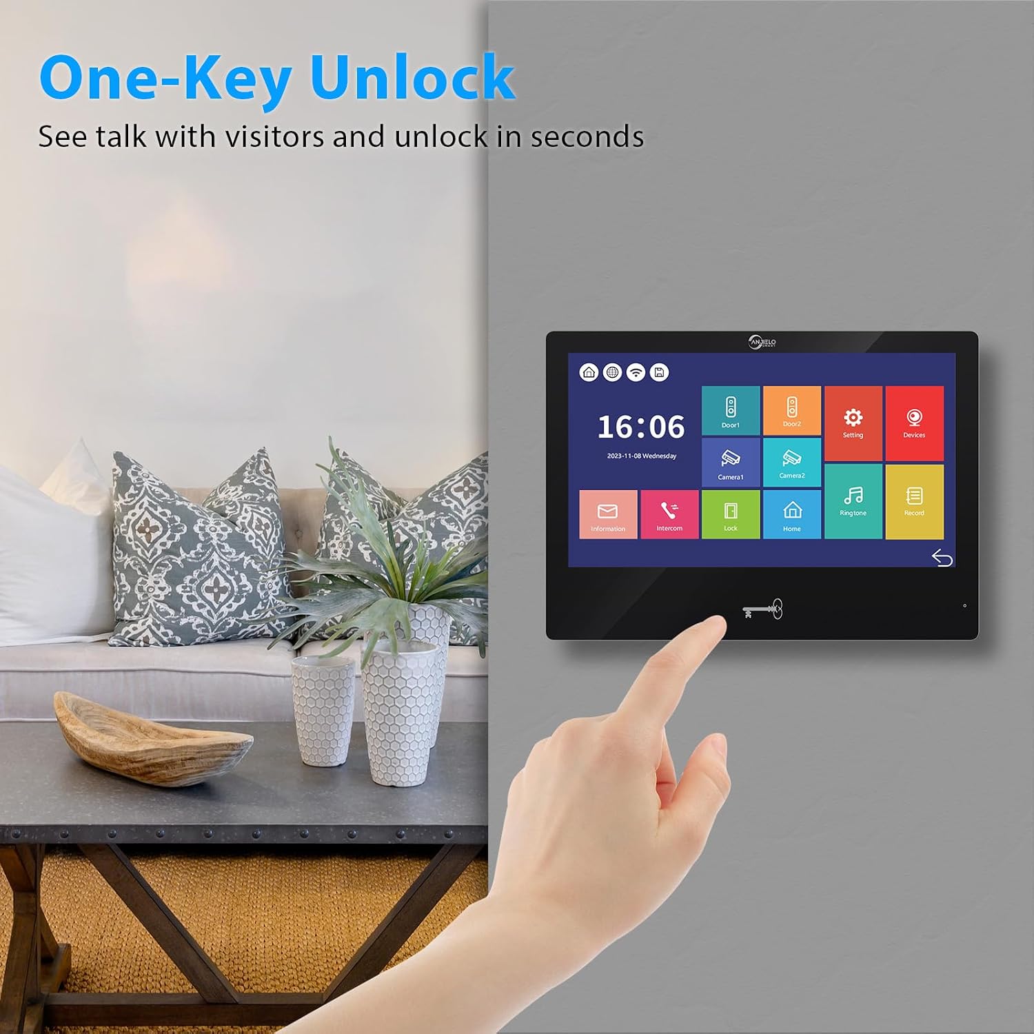 Wired Video Doorbell Apartment Intercom System 3 Units 10 Inches Touch Monitor Wireless WiFi 1080P Camera Phone Kit,Support Monitoring,Unlock for Home Villa (1 Black doorbell+3 Black Monitor)
