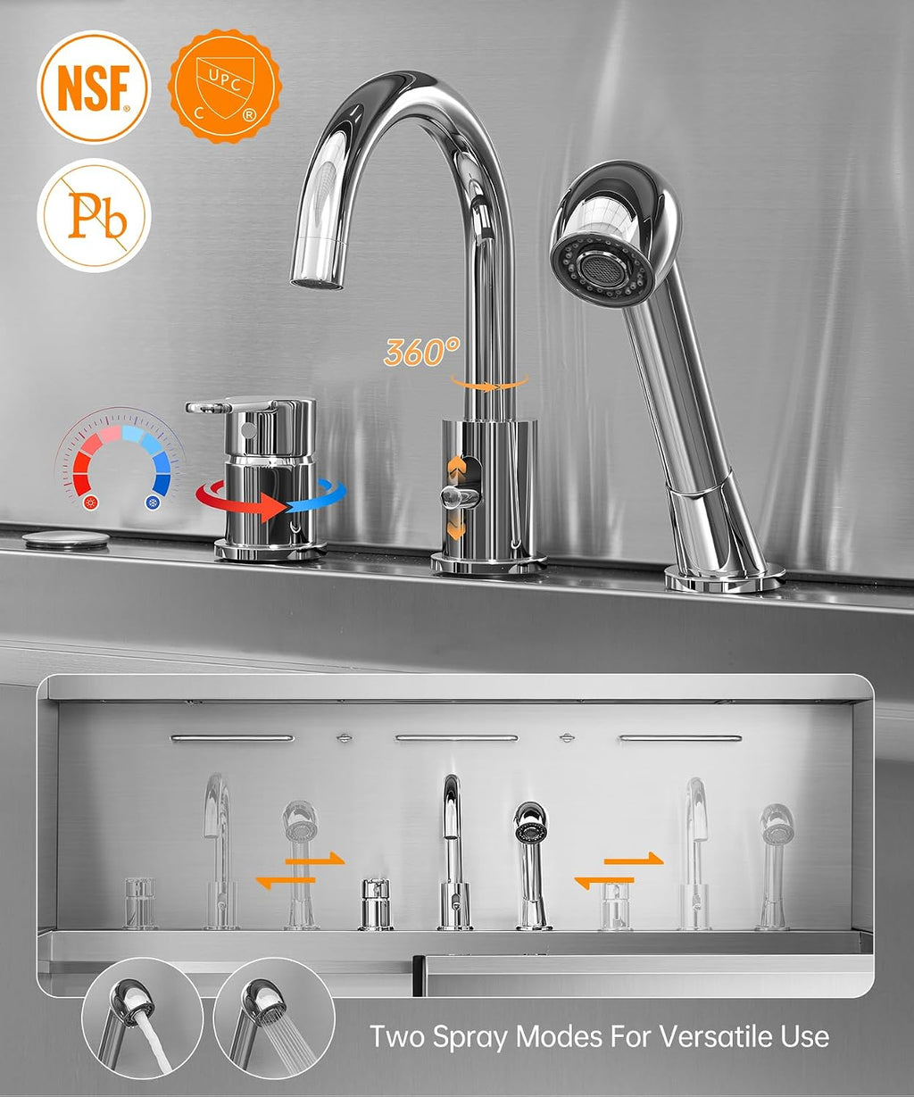 POLIMO Dog Washing Station with Built-in Pet Dryer and LED Display 61' (Left Ramp), 304 Stainless Steel Dog Bathtub for Large Medium Small Dogs, Wash and Dry Grooming Tub with Faucet, Storage Drawer