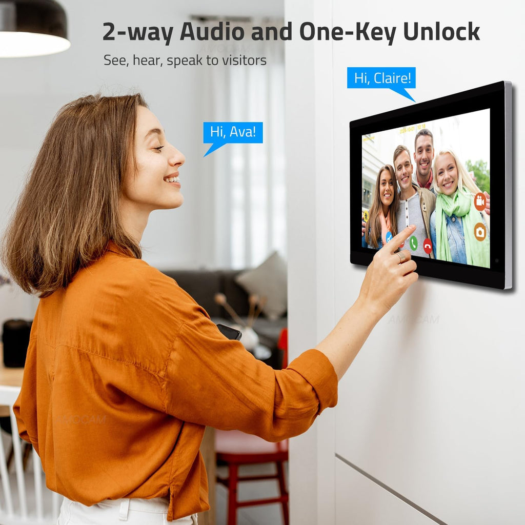 2 Wired Video Intercom System, 7 Inches Video Doorbell HD Camera with Monitor, WiFi Tuya App Remote Intercom Unlock, No Monthly Fees, Video Door Bell Call Phone, for Villa House Office Apartment