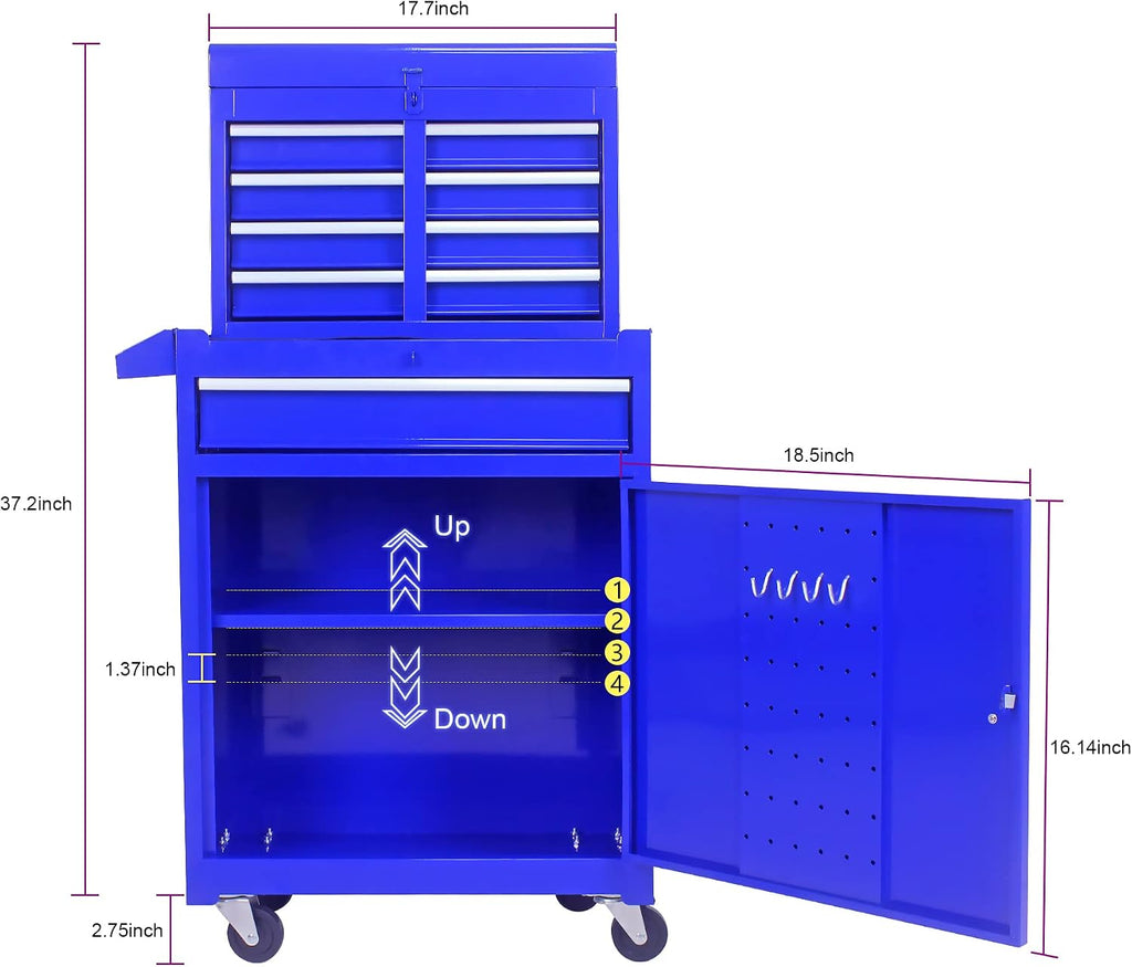 5-Drawer Rolling Tool Chest with Wheels,Tool Cabinet on Wheels with Keyed,Multifunctional Tool Cart on Wheels,Tool Storage Organizer Cabinets for Garage,Warehouse, Repair Shop (Blue)