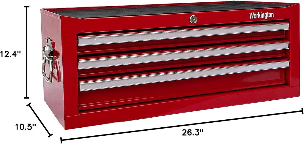 Workington Industrial 3 Drawers Portable Metal Intermediate Box, 26' Middle Tool Chest Cabinet with Ball Bearing Drawer Slides, Steel Tool Storage Box Organizer 4009 Red
