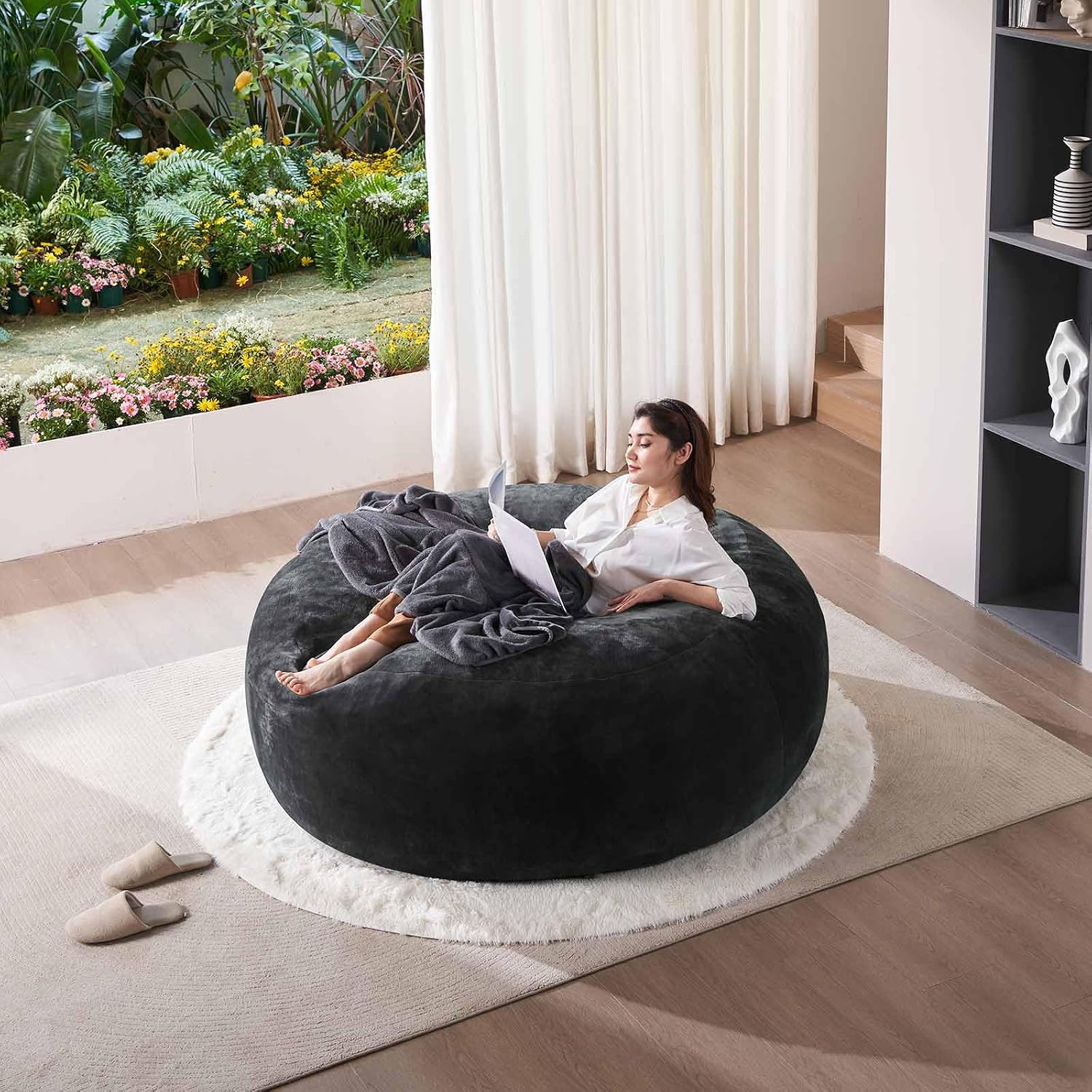Extra Large Bean Bag Chairs for Adults，5FT,Bean Bags with Filler Included,Memory Foam Chair,Soft and Comfortable Jumbo Bean Bag,Leisure Chair Suitable for Bedroom and Balcony Dormitory (Black)