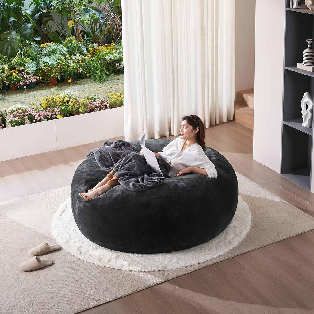 Extra Large Bean Bag Chairs for Adults 6FT Bean Bags with Filler Included Memory Foam Chair Soft and Comfortable Giant Bean Bag, Suitable for Bedroom, Dormitory Gaming and Gaming Chairs(Black)