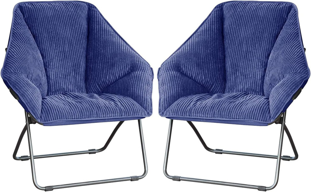 Zenithen Indoor Foldable Portable Plush Hexagon Folding Dish Chair, Perfect for Bedrooms, Dorm Rooms, and Living Rooms, Use for Reading, Studying, Gaming, Navy Blue (Pack of 2)