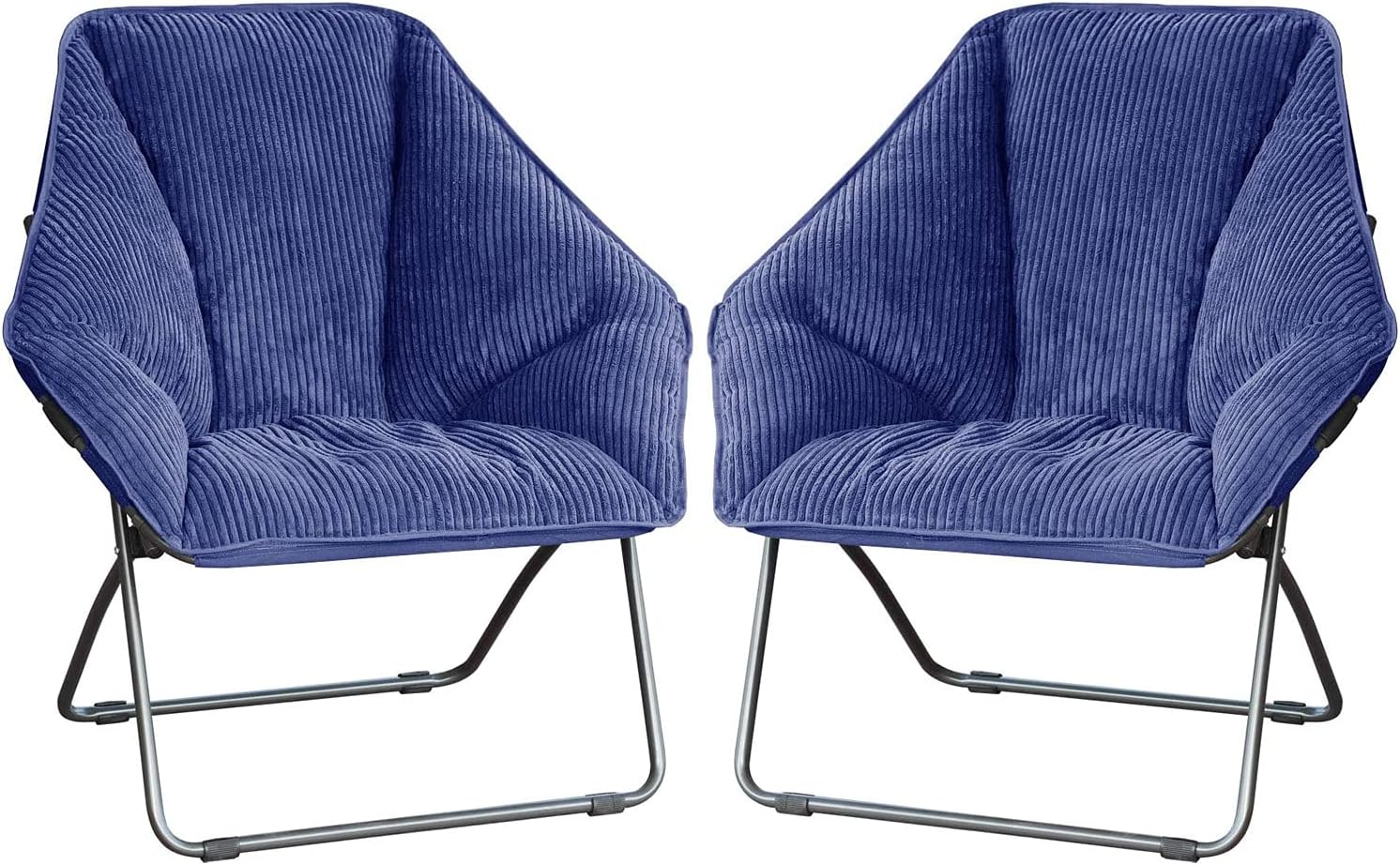 Zenithen Indoor Foldable Portable Plush Hexagon Folding Dish Chair, Perfect for Bedrooms, Dorm Rooms, and Living Rooms, Use for Reading, Studying, Gaming, Navy Blue (Pack of 2)