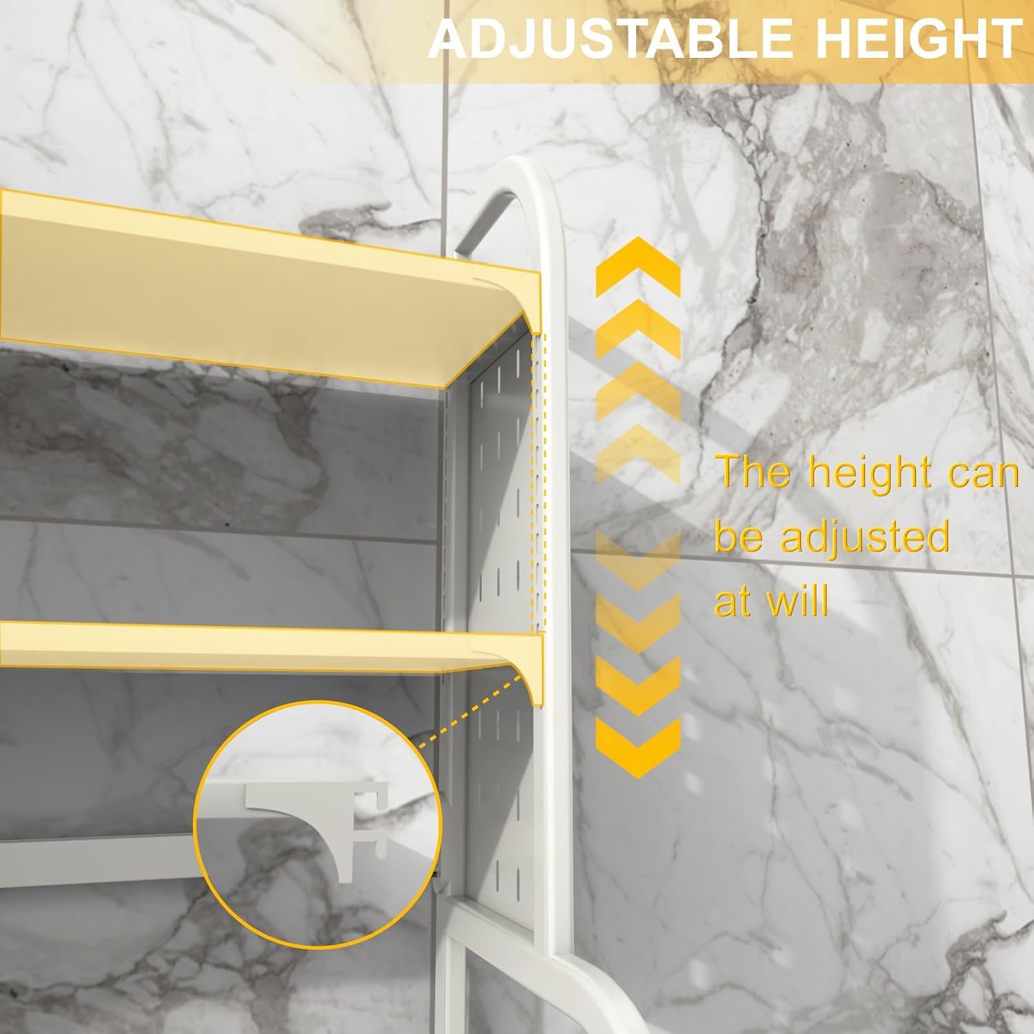 Over Washer Storage, 3 Tier Expandable Washer and Dryer rack, Laundry Room Storage Over Toilet Washing Machine and Dryer Storage Rack Bathroom Organization with Pigboard and Hook( Color : White )