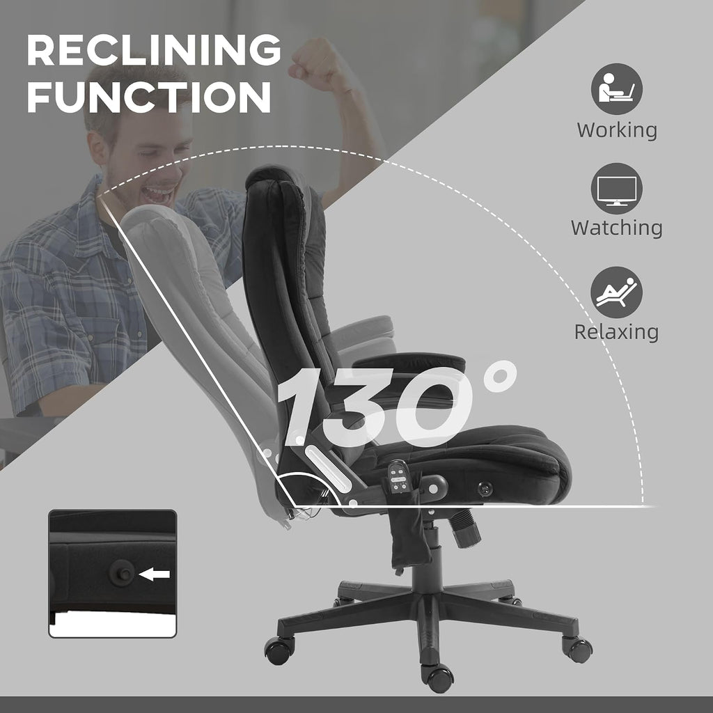 HOMCOM Executive Office Chair with 6 Points Vibration Massage and Heated Lumbar Support, Velvet High Back Computer Chair with Reclining Backrest, Tilt Function and Padded Armrests, Black