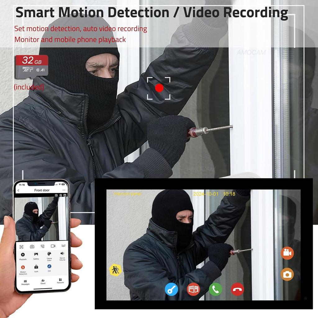 2 Wired Video Intercom System, 7 Inches Video Doorbell HD Camera with Monitor, WiFi Tuya App Remote Intercom Unlock, No Monthly Fees, Video Door Bell Call Phone, for Villa House Office Apartment