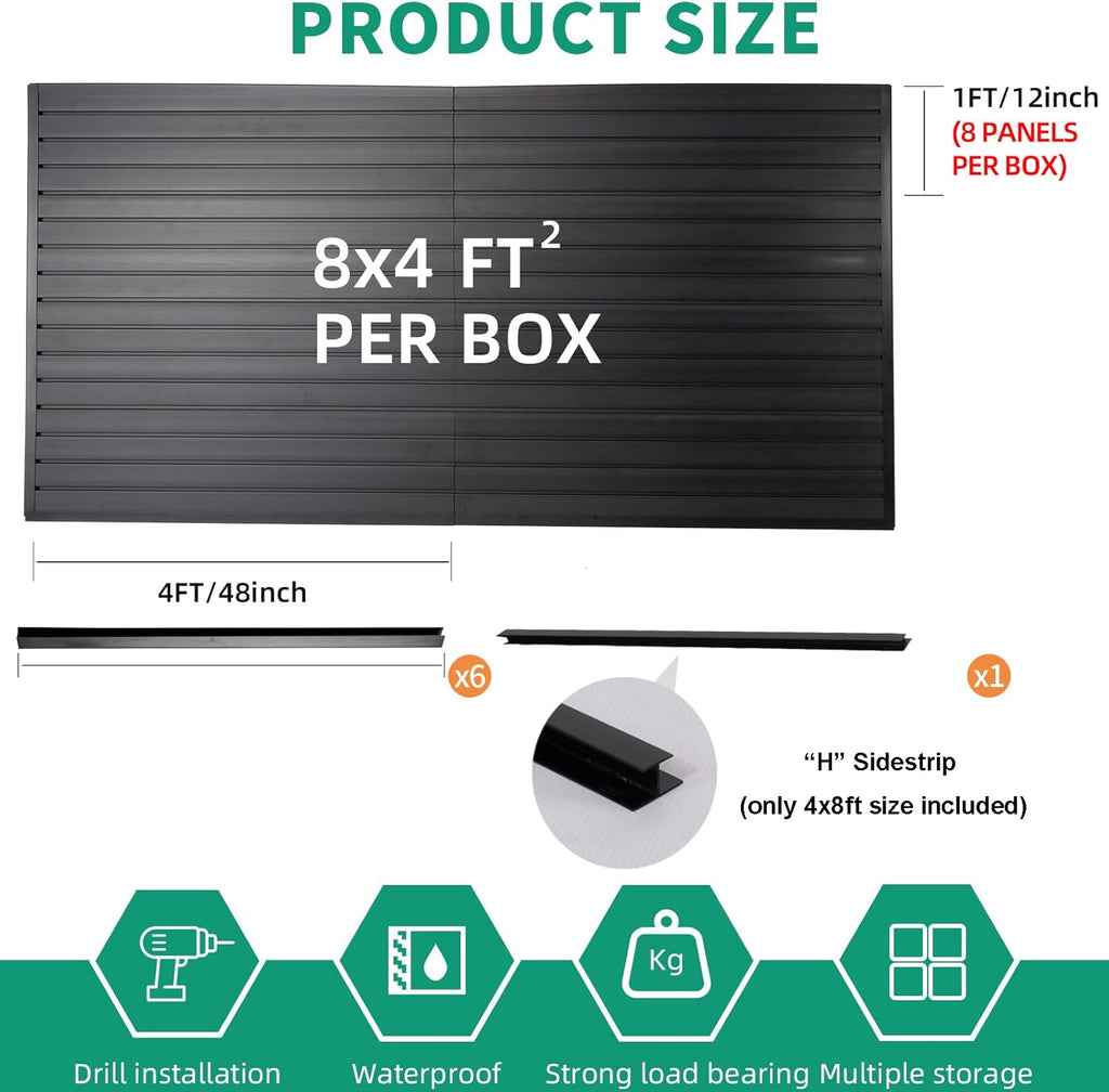 FRAYSCENT Slat Wall Paneling Garage Slat Wall Storage Systems Slatwall Panels Power Tool Organizer Wall Mount, PVC Garage Storage & Organization Products Slate Board (Black, 4ft x 8ft)