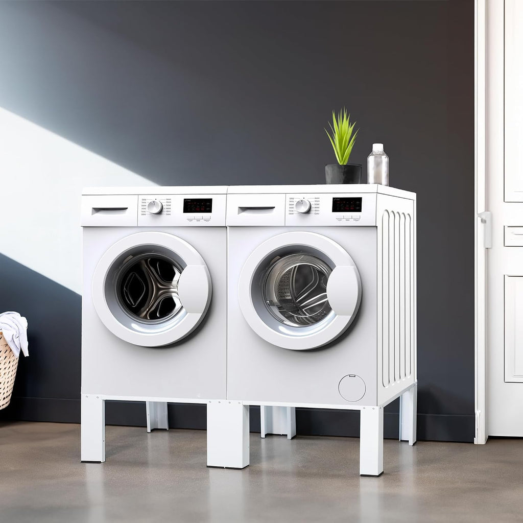 Life Finds Universal Laundry Dual Pedestal for Washer and Dryer Set, Washing Machine Stand, Dryer Base, White, LF-WDP01