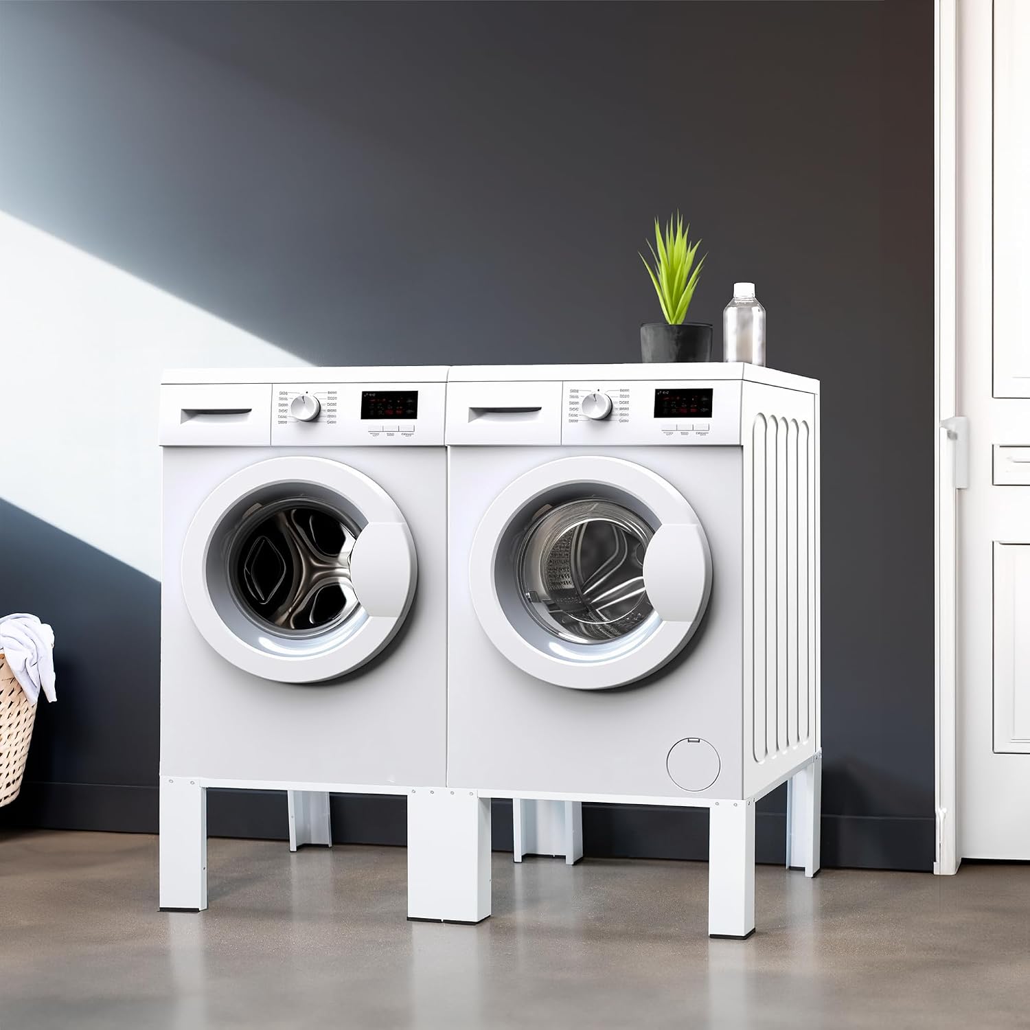 Life Finds Universal Laundry Dual Pedestal for Washer and Dryer Set, Washing Machine Stand, Dryer Base, White, LF-WDP01