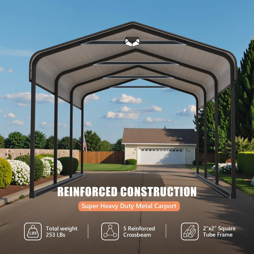 Carports Canopy Heavy Duty, Metal Roof Portable Garage with Sidewalls (10x15, Grey)