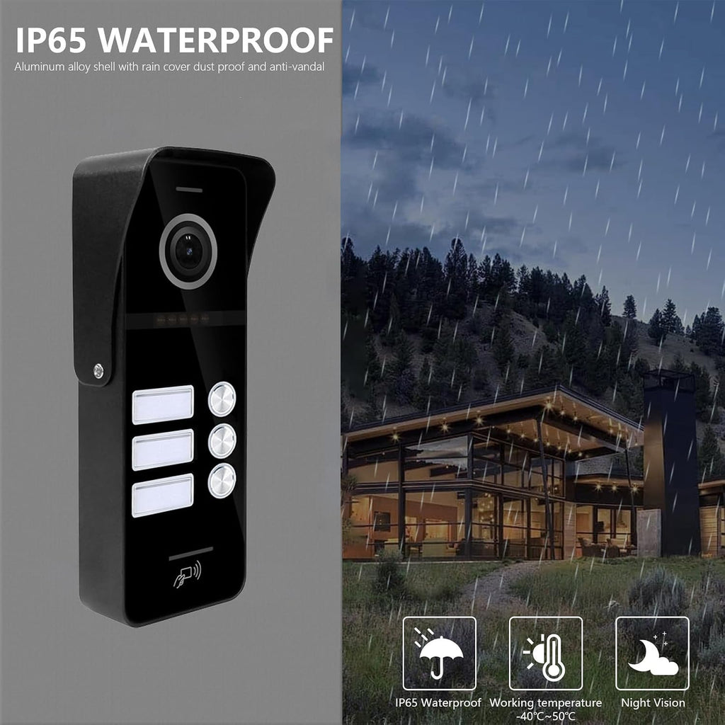 Wired Video Doorbell Intercom System 3 Unit 7 Inch Monitor Door Phone Kit 1080P Camera Night Vision,Support Remote Unlock Door Release,Snapshot for Home Vally Apartment (1 doorbell(b)+3 minitor(w))