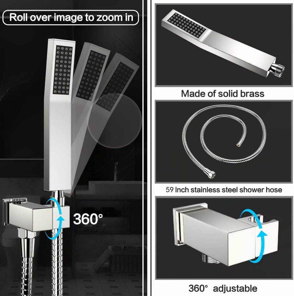 Shower System Rain Shower Faucet Set with Tub Spout,10 inch Bathroom Wall Mounted Waterfall Bathtub Faucet with Handheld Spray and Rough-in Valve Body and Trim kit,Chrome Polished