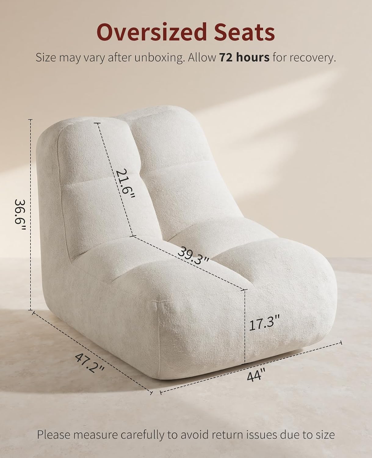Relefree Giant Bean Bag Chair for Adults, High-Back Memory Foam Bean Bag, Comfy Boneless Chair, Lounge Chair for Bedroom, Living Room, Gaming, Reading Nook
