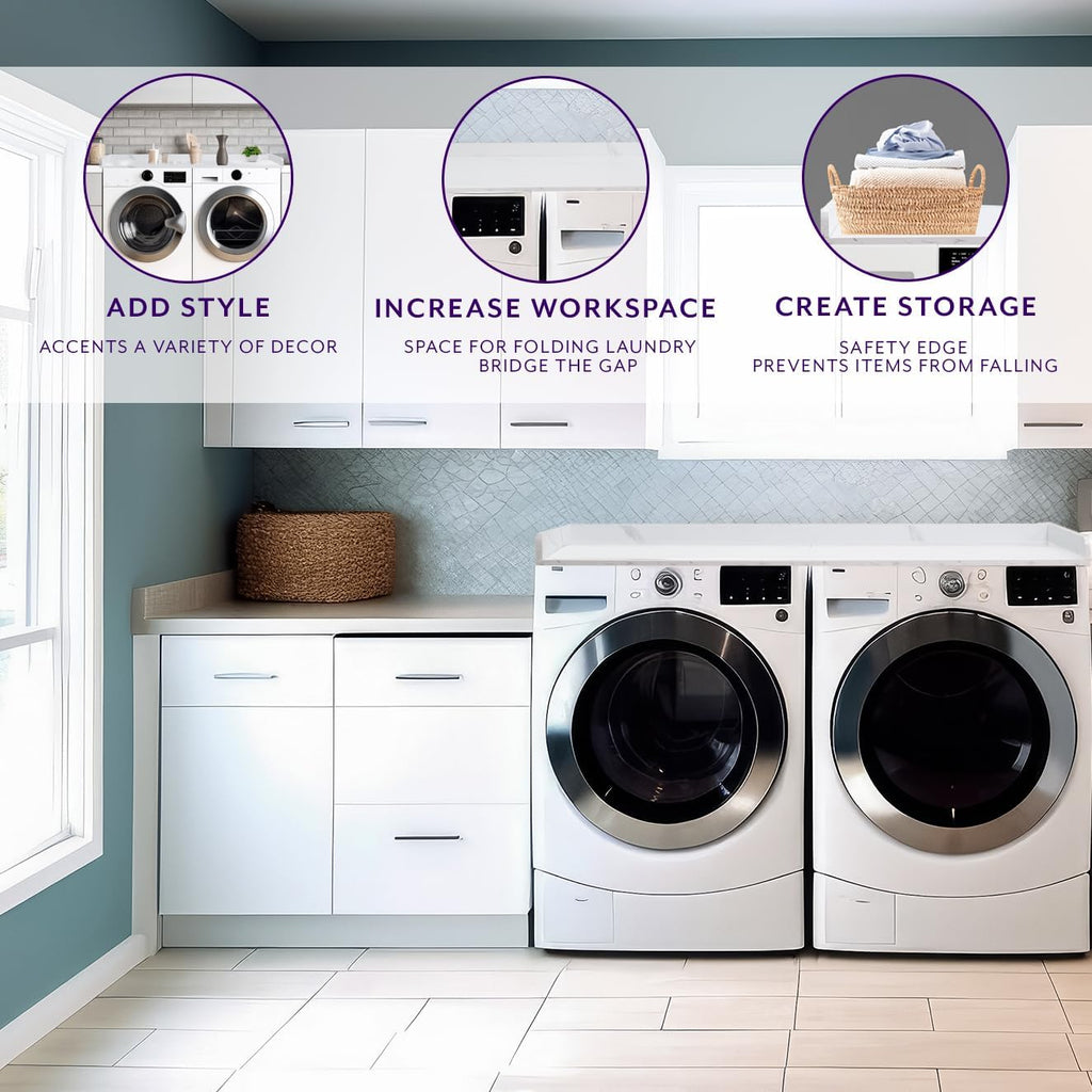 Life Finds 54 inch Washer Dryer Countertop with Safety Ledge for Laundry Room Organization, White Marble Pattern, LF-WDCT1WM