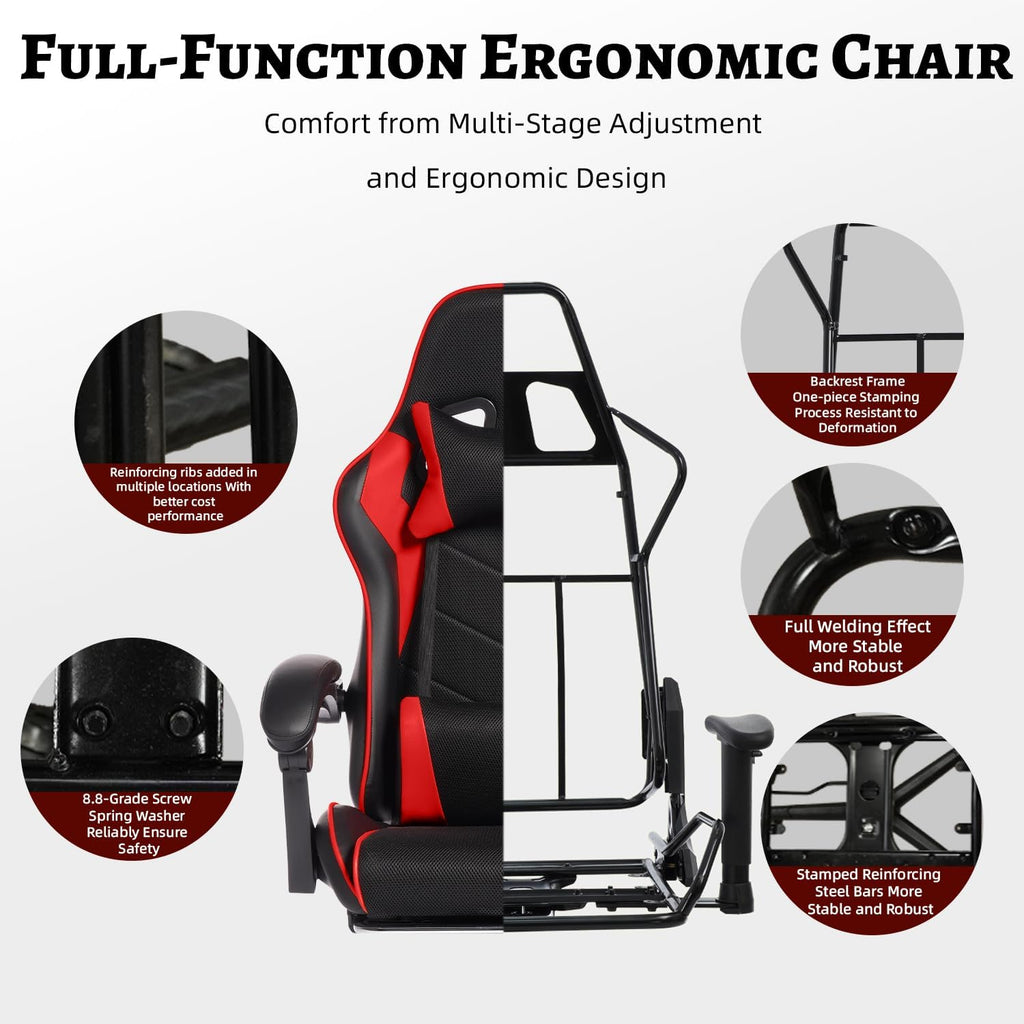 450lbs Big and Tall Gaming Chair with Footrest – Heavy Duty Wide Seat Video Game Chair for Adults, Reclining PU Leather High Back Computer Office Desk Chair with Lumbar Support (Model F, Black+Red)