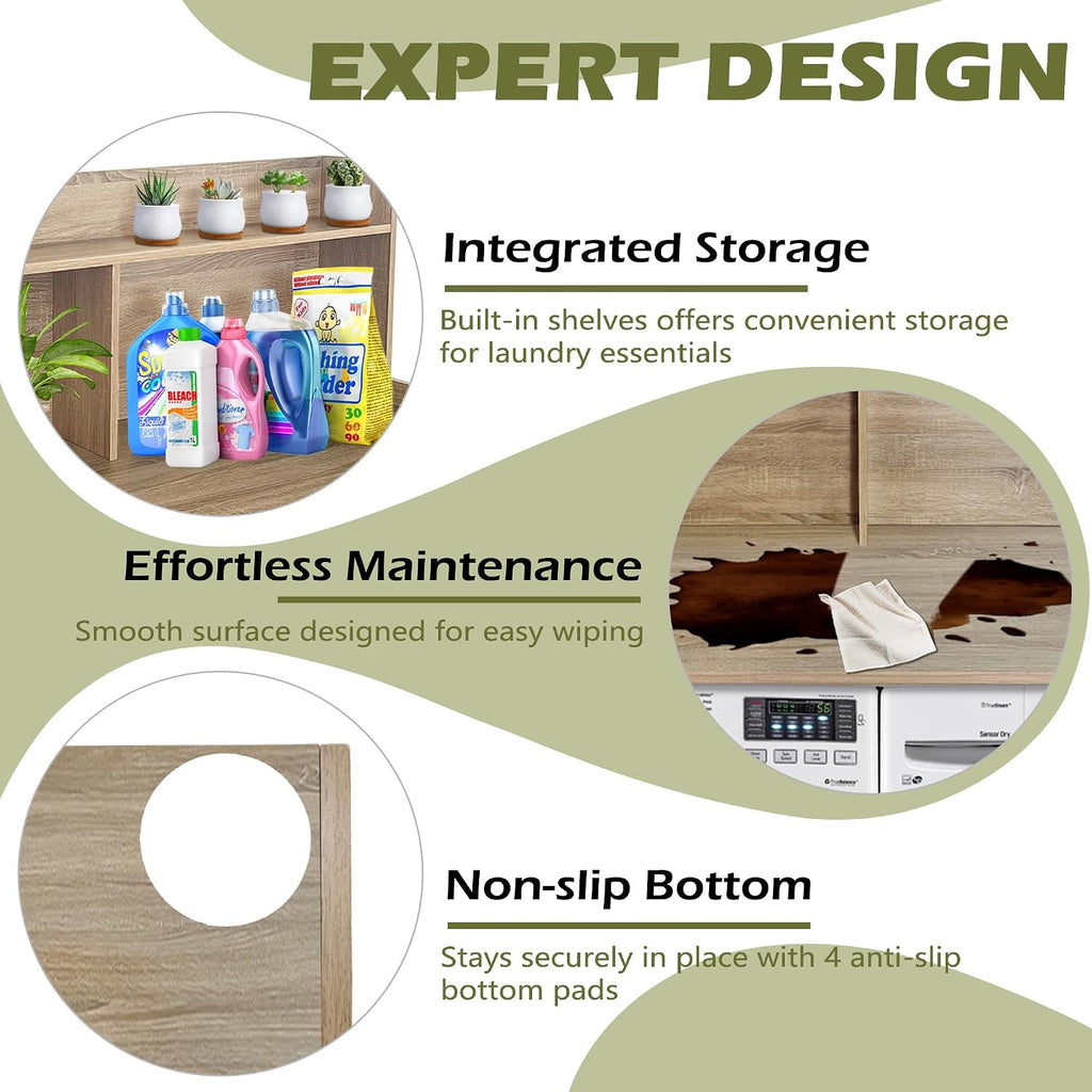 Royxen Laundry Countertop with 20' Shelf Universal Fit, Washer and Dryer Countertop with Storage Space, Laundry Room Storage (White Oak)