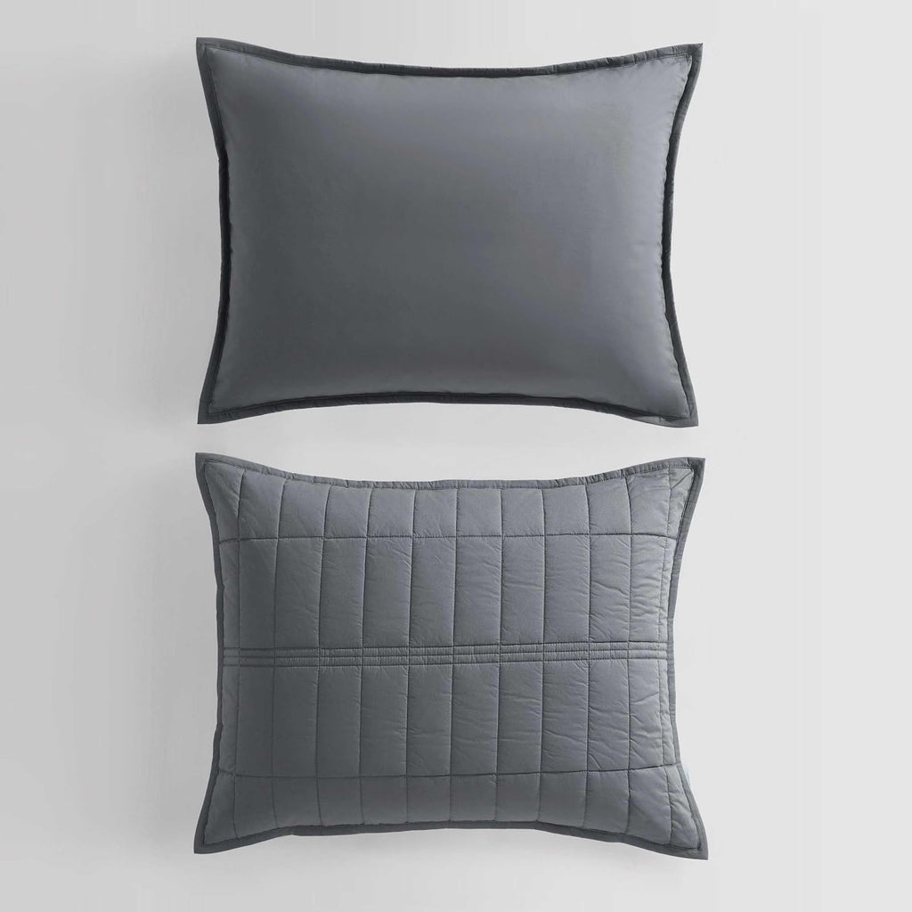 Calvin Klein - Queen Quilt Set, Cotton Percale Weave Bedding with Matching Shams, Crisp & Cool, Oeko-Tex Certified (Washed Percale Graphite Grey)