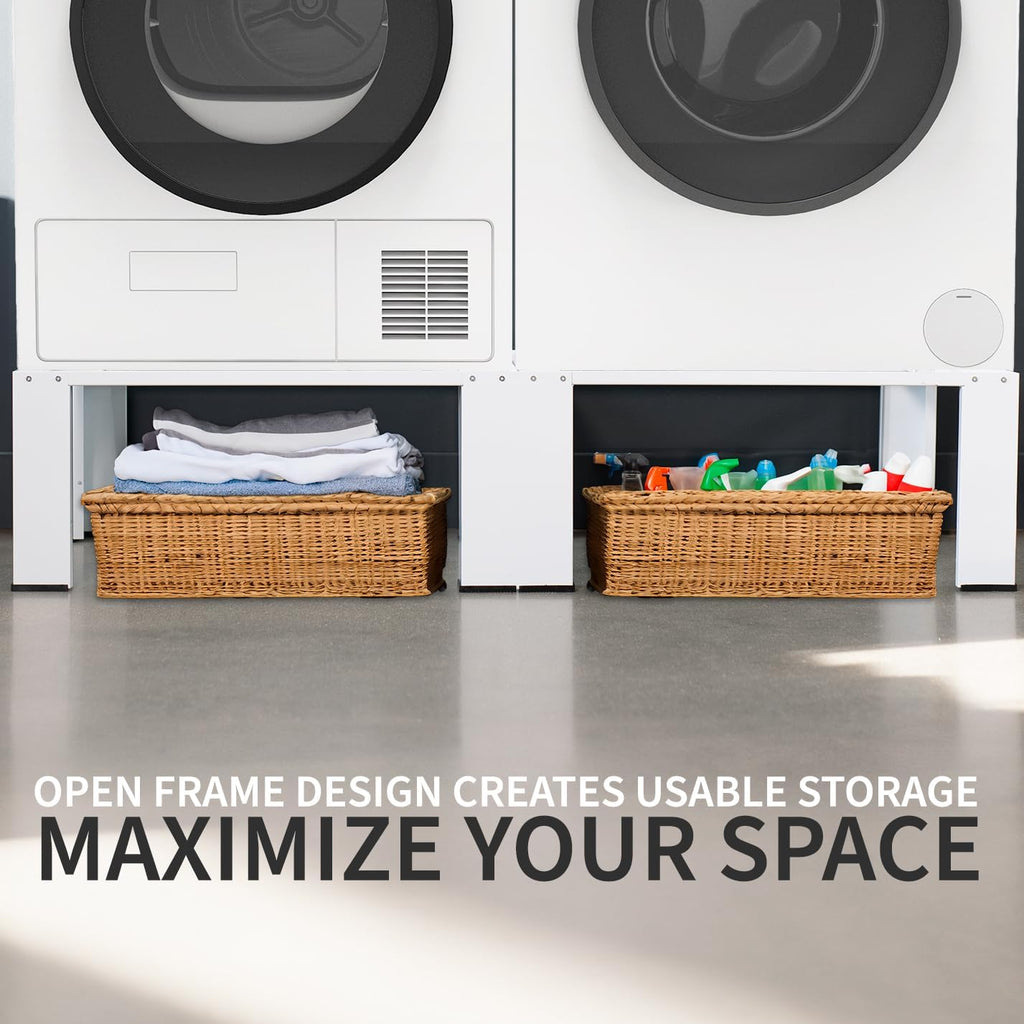 Life Finds Universal Laundry Dual Pedestal for Washer and Dryer Set, Washing Machine Stand, Dryer Base, White, LF-WDP01