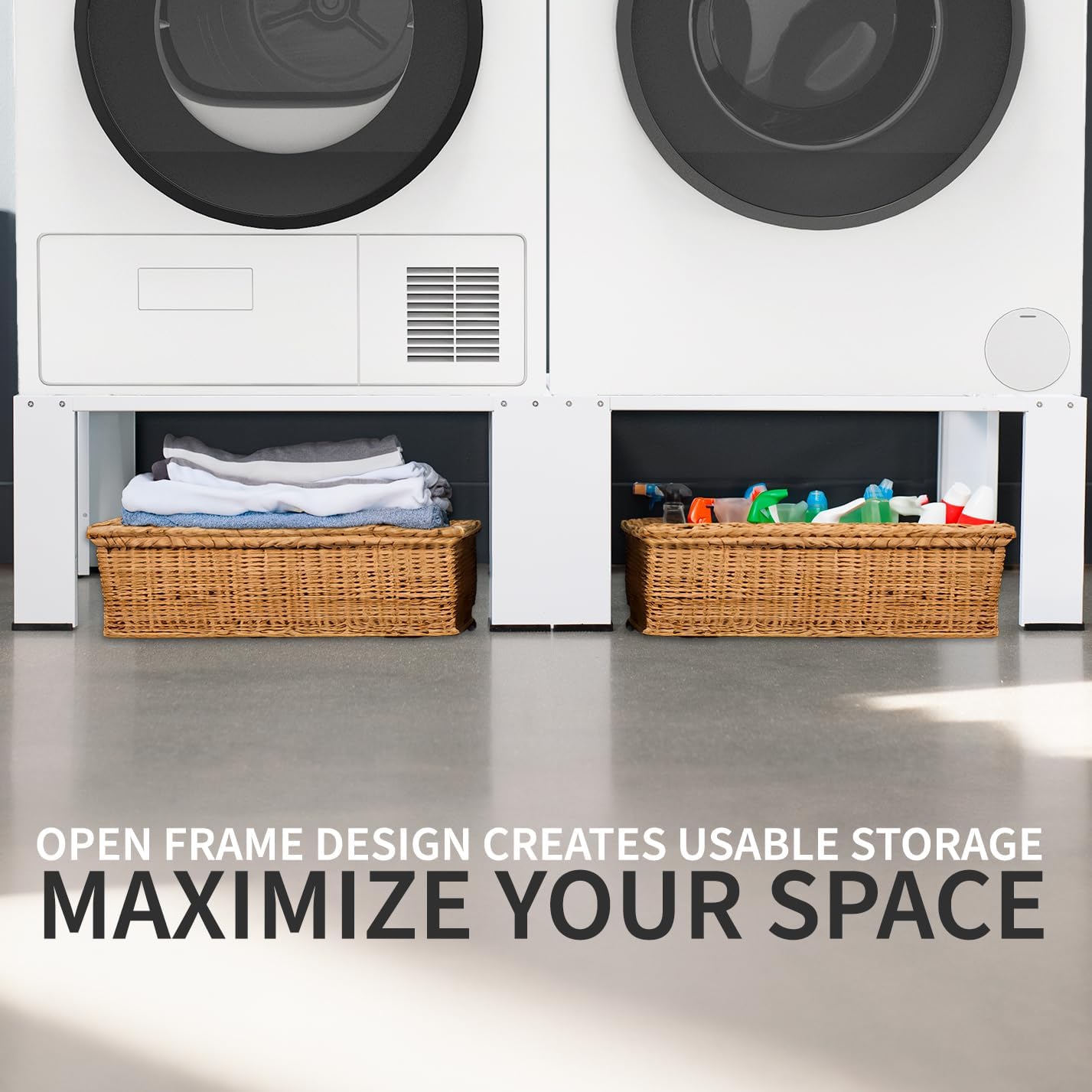Life Finds Universal Laundry Dual Pedestal for Washer and Dryer Set, Washing Machine Stand, Dryer Base, White, LF-WDP01