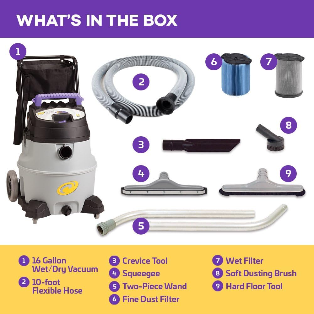 ProTeam Wet Dry Vacuums, ProGuard 16 MD, 16-Gallon Commercial Wet Dry Vacuum Cleaner with Tool Kit