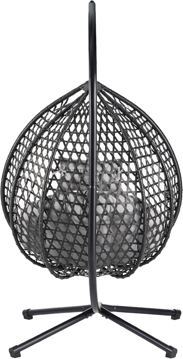 Egg Hanging Chair with Stand, Indoor Outdoor Hammock Egg Chair with Cushion for Patio Bedroom Balconyg Egg Chair (Black+ Gray)