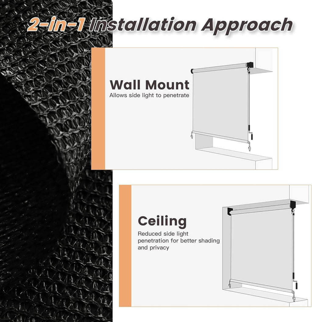 VICLLAX Outdoor Roller Shade (10' W×8' L), Patio Cordless Roller Blinds, Exterior Roll Up Shade with Spliced Design for Patio Porch Gazebo, Graphite