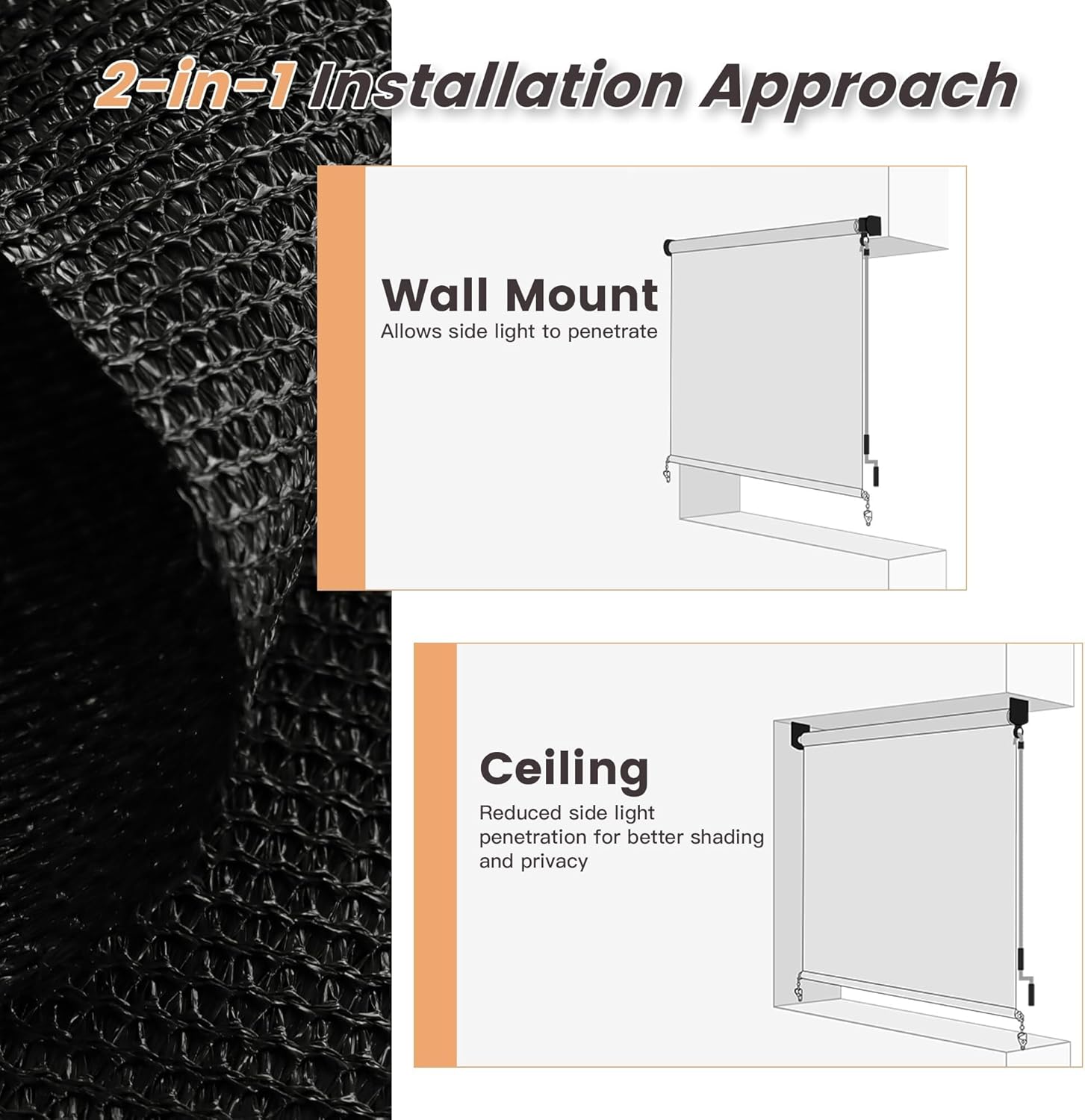 VICLLAX Outdoor Roller Shade (10' W×8' L), Patio Cordless Roller Blinds, Exterior Roll Up Shade with Spliced Design for Patio Porch Gazebo, Graphite