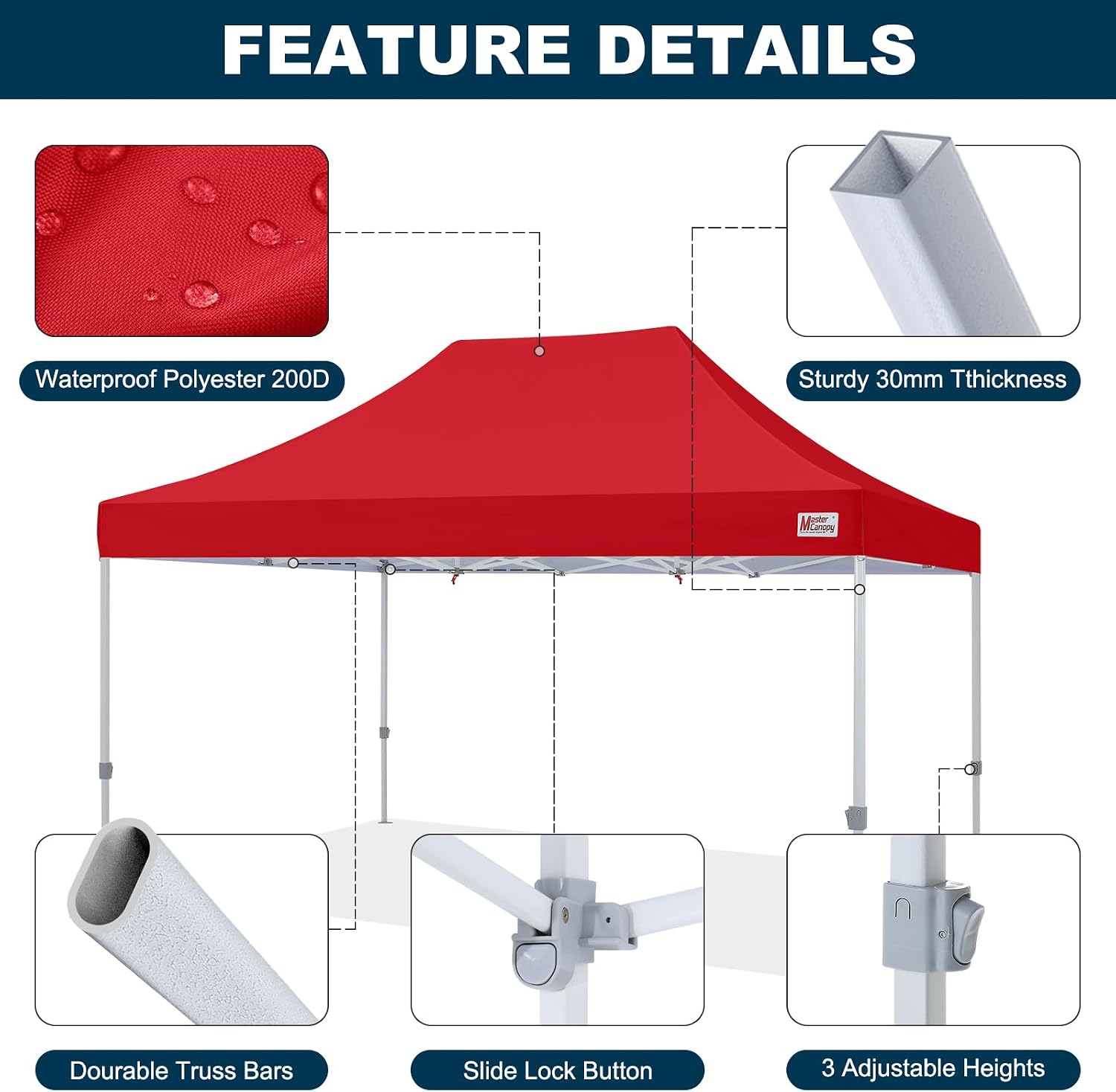 MASTERCANOPY Pop Up Canopy Tent Commercial Grade 10x15 Instant Shelter (Red)