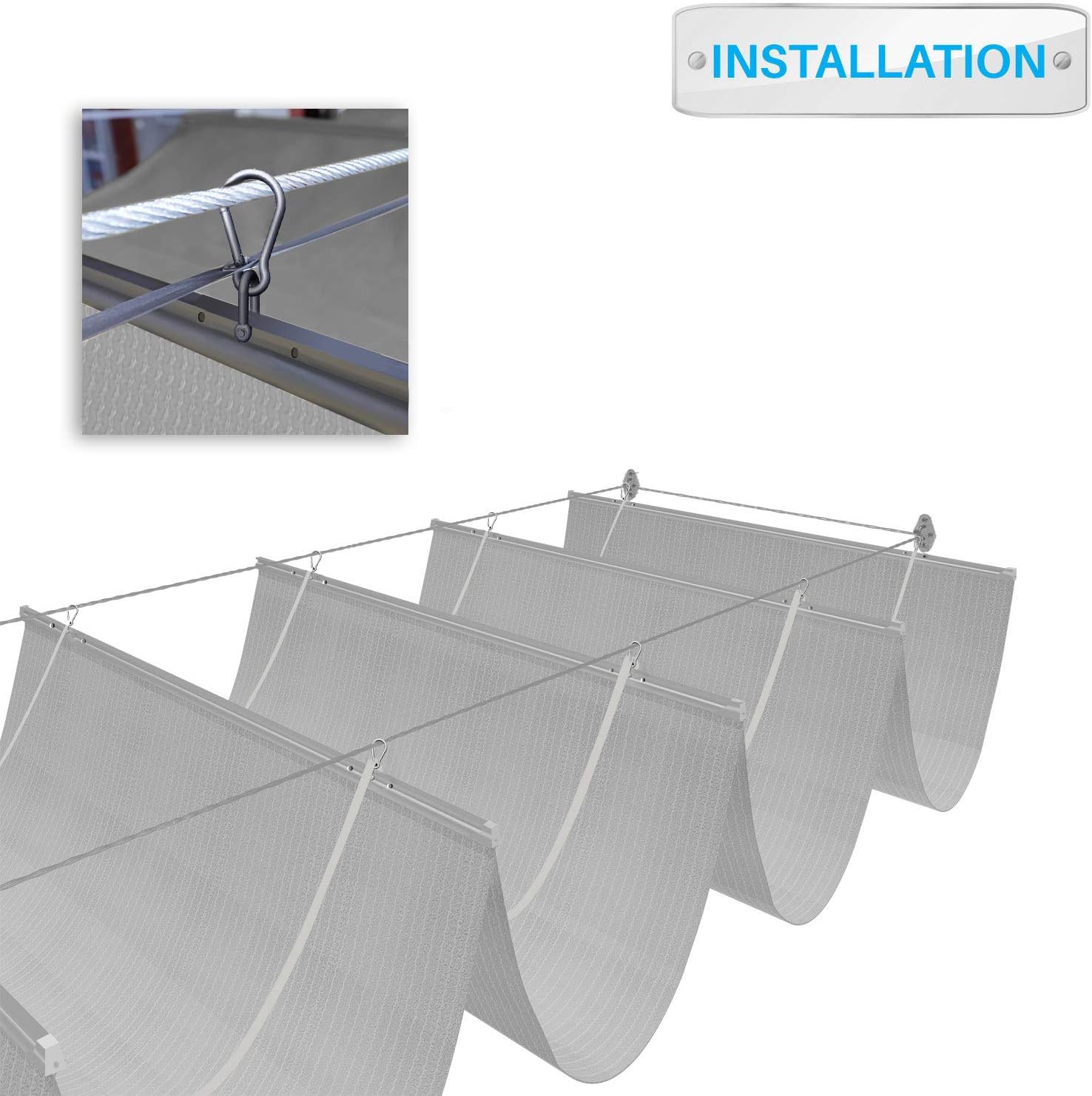 Patio 7'W x 12'L Pergola Shade Cover Retractable Canopy Replacement, Outdoor Pergolas Fabric Covers for Patio, Sun Shades Cloth with Slide-On Wire Cable for Deck Gazebo Backyard, Light Grey