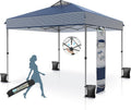 MFSTUDIO Pop Up Canopy Tent, 10x10 Outdoor Canopies One Person Push Set Up Tent Instant Portable Shelter Tents with Vented Top, Storage, 4 Sandbags, Beach Canopy,Blue Stripe