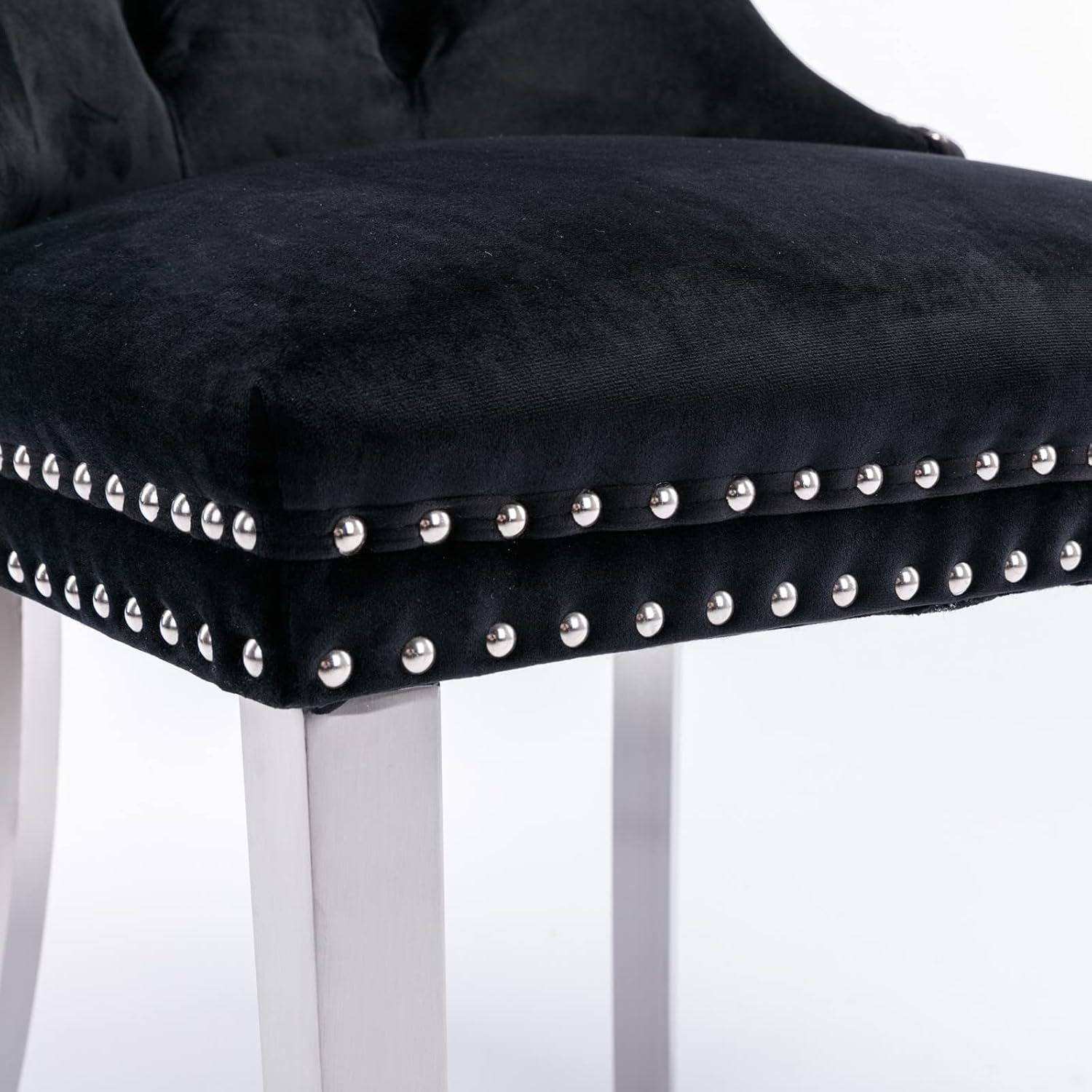 Ball & Cast Contemporary Upholstered Dining Chairs Set of 2, Velvet Button Tufted Kitchen Side-Chairs with Hang Ring & Nailhead Trims & Chrome Solid Wood Legs, 2-Piece Traditional Chair, Chrome+Black