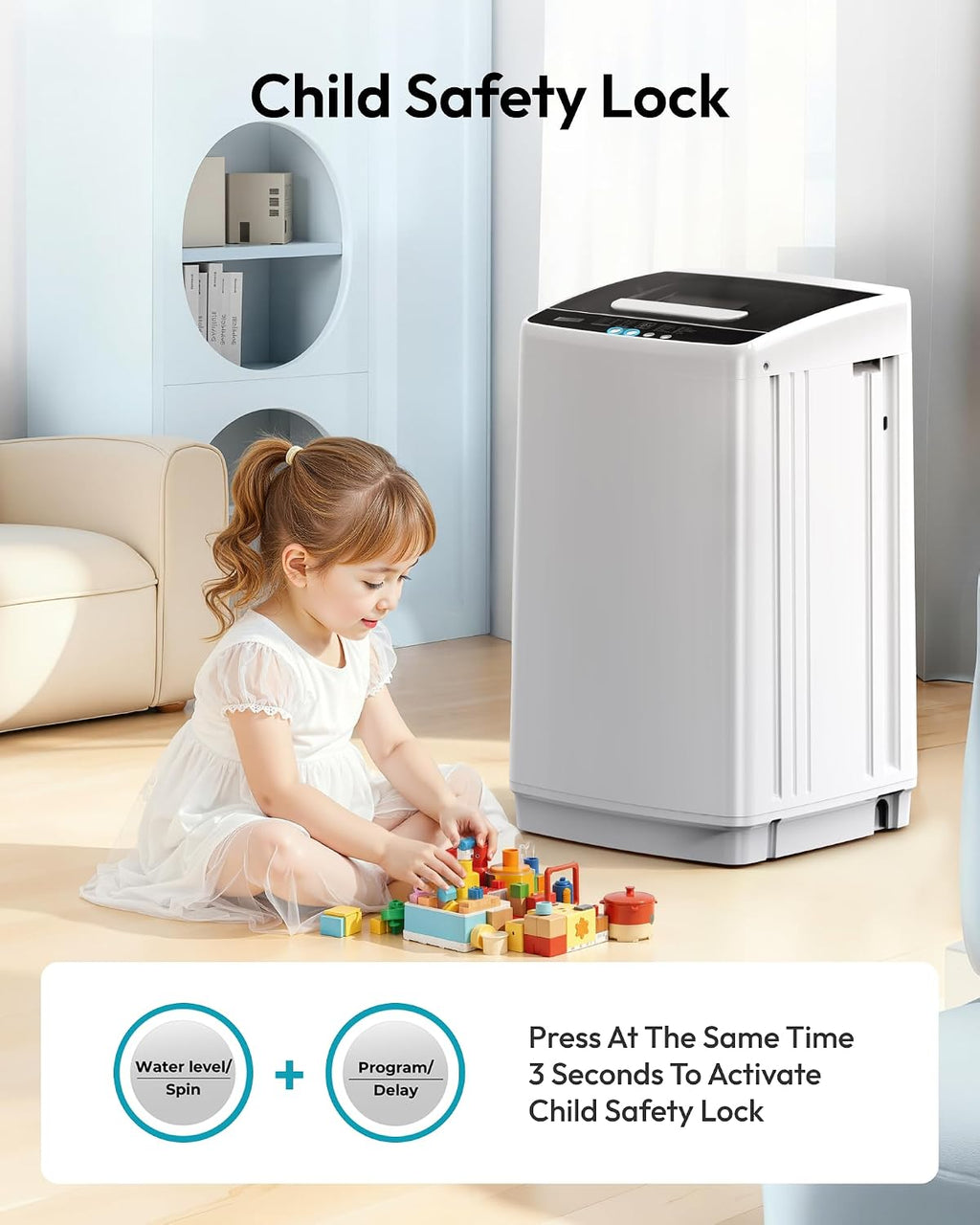 EUHOMY 1.03cu.ft Portable Washer, 8.8Lbs Capacity Small Portable Washing Machine with 10 Programs 5 Water Levels, Drain Pump and LED Display,Compact Washer for Apartments, RVs, Homes, Light Gray